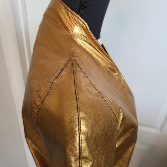VINTAGE VAKKO RARE METALLIC GOLD LEATHER JACKET - Picture 2 of 9